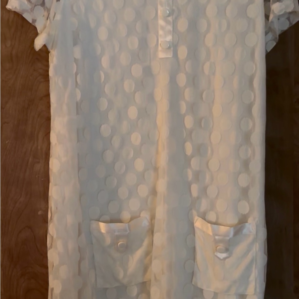 Enfocus Studio Cream Polka Dot Shift Dress with Front Pockets